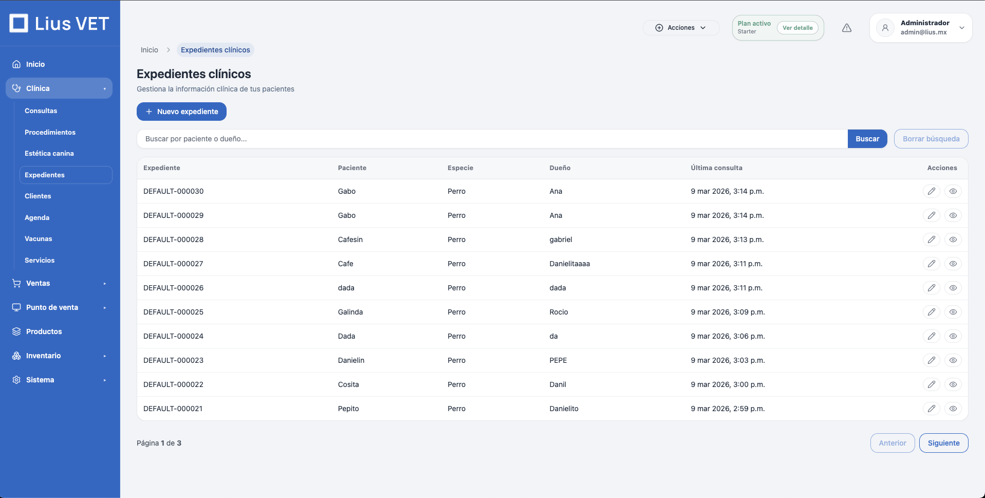 Expediente clinico digital de Lius Vet